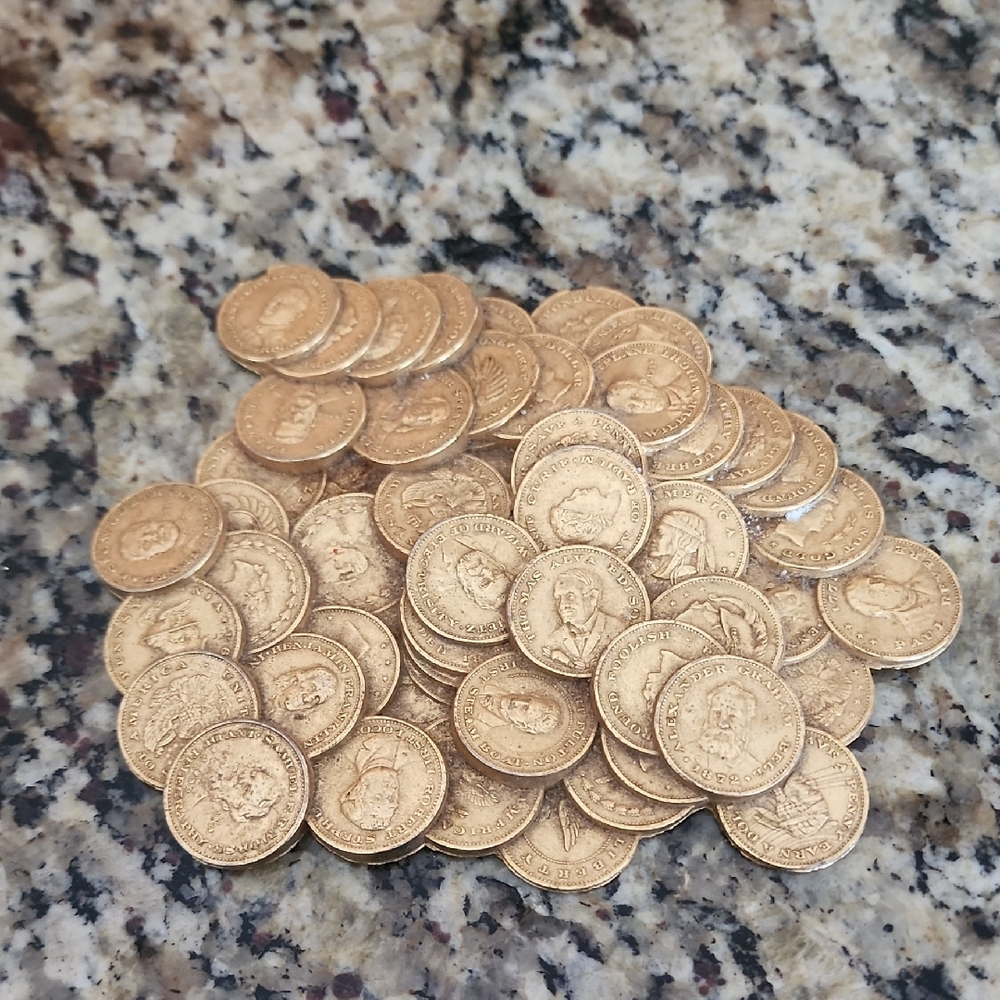 Gold-Toned Decorative Coins paperweight VTg.